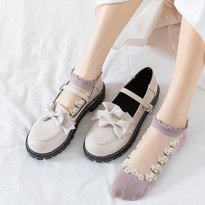 Thin Spun Glass Lace Crystal Women's Socks