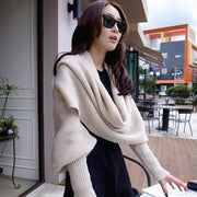 Warm Knitted Wool Scarf with Sleeves for Women
