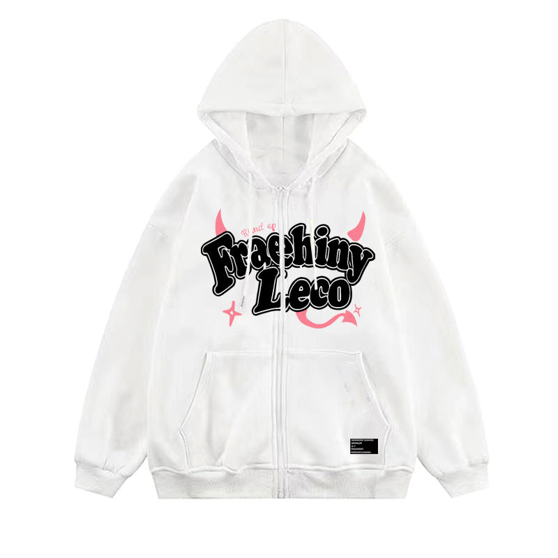 Women's Printed Zip-Up Hooded Cardigan Sweater Coat