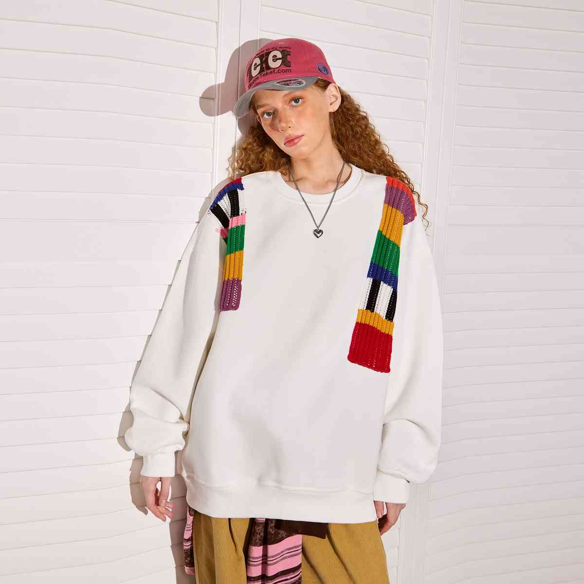 Rainbow Wool Patchwork Oversized Sweater