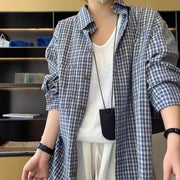 Arrival Loose-fit Blue Plaid Long-sleeve Sun-protective Shirt