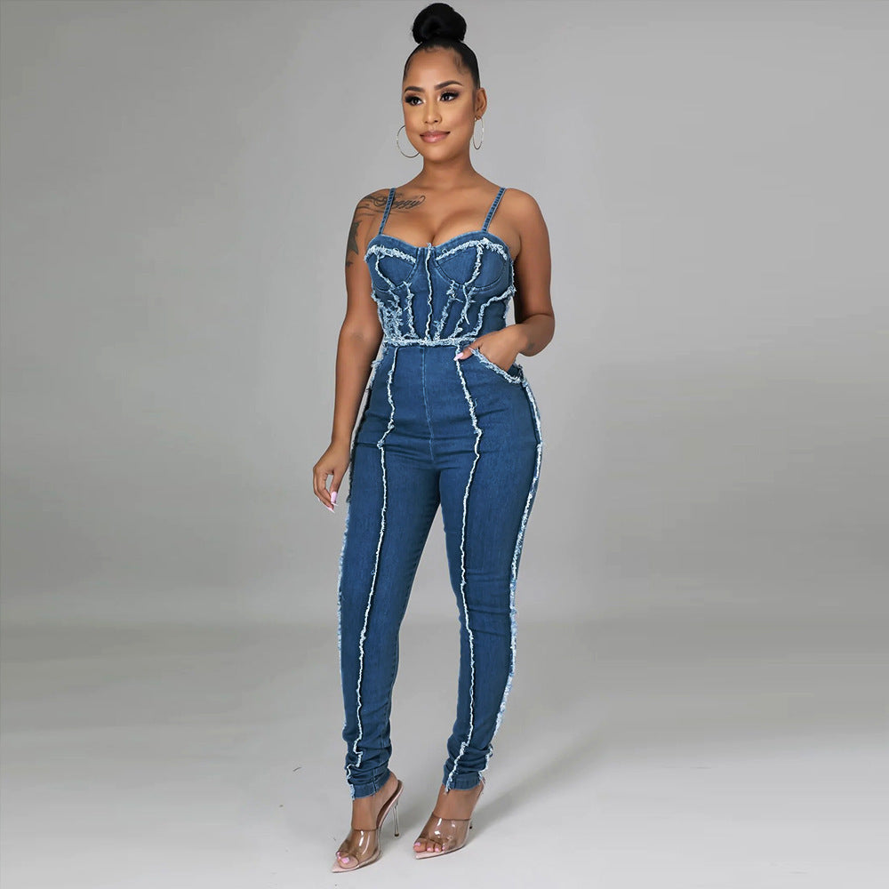 Sexy Bandeau Denim Bodycon Jumpsuit