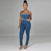 Sexy Bandeau Denim Bodycon Jumpsuit