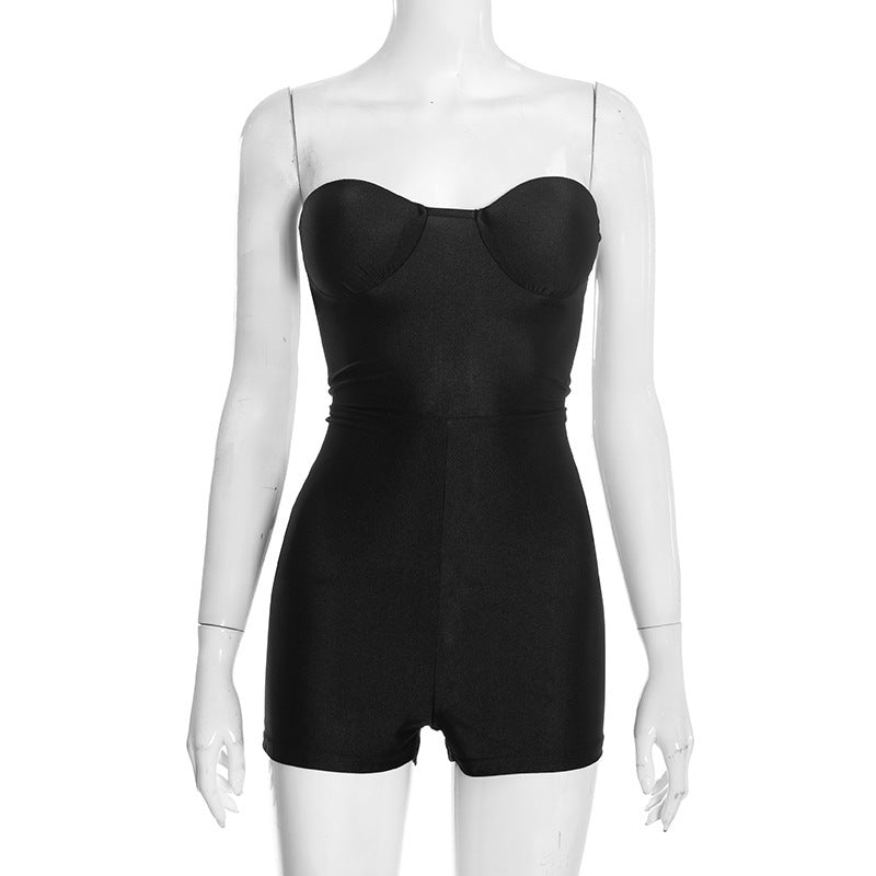 Backless Tube Top Bodycon Shorts Jumpsuit