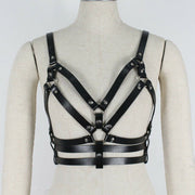 Women's PU Leather Body Chain Bra Set