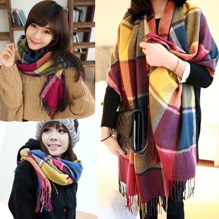Stay Warm in Style with Colorful Plaid Tassel Scarf