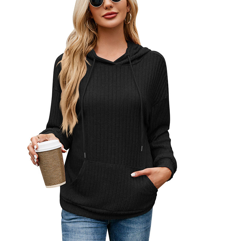 Women's Striped Hooded Kangaroo Pocket Sweatshirt