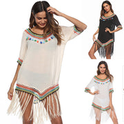 Rainbow Tassel V-Neck Beach Blouse – Lightweight, Breezy Swimwear