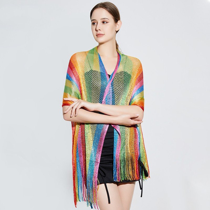 Rainbow Striped Sun Protection Shawl Scarf for Women
