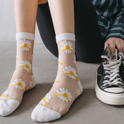 Thin Breathable Women's Stockings with Daisy Pattern