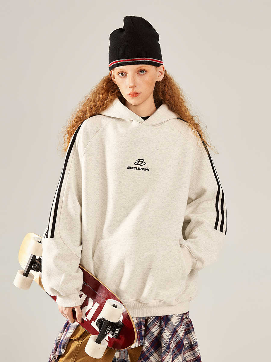 Women's Retro Striped Raglan Hooded Sports Sweater