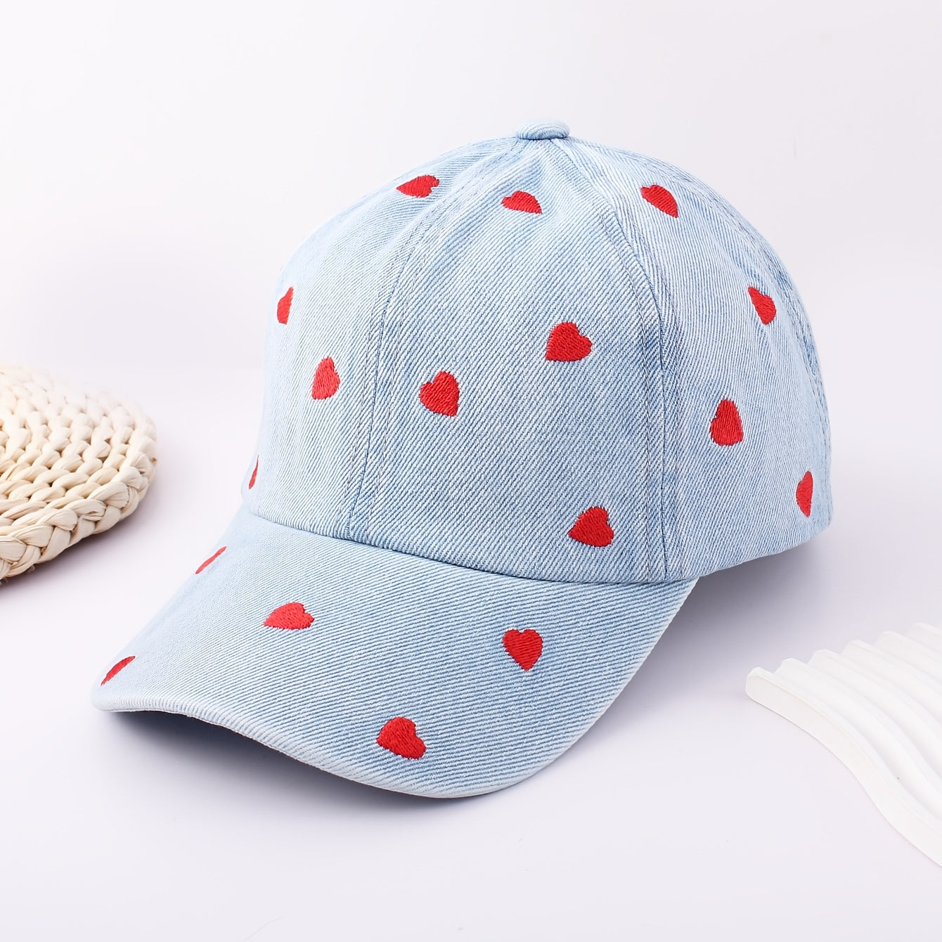Red Heart Embroidery Baseball Cap, Lightweight Vintage Style, Machine Washable