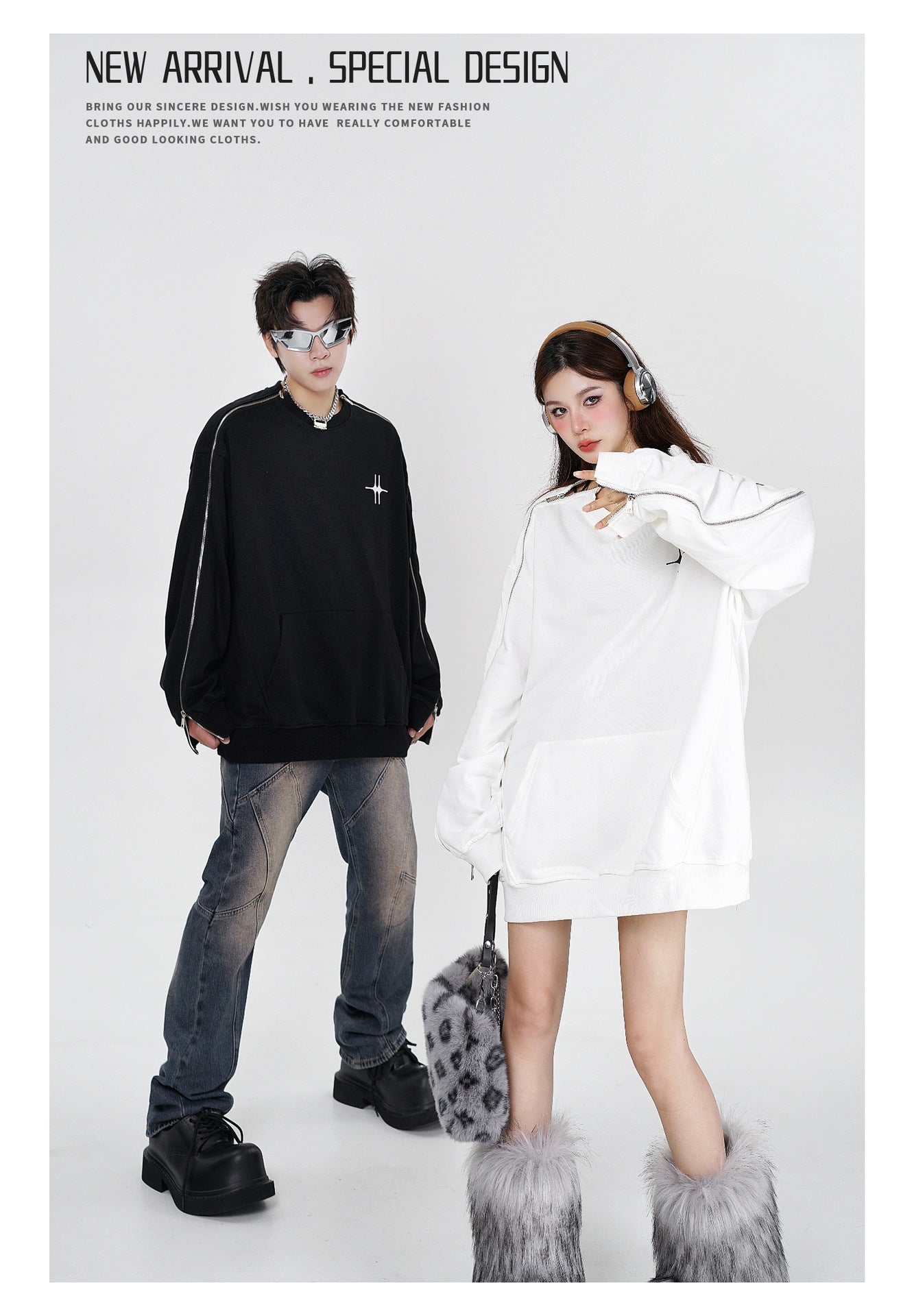 Letter Print Zipper Pullover Sweatshirt