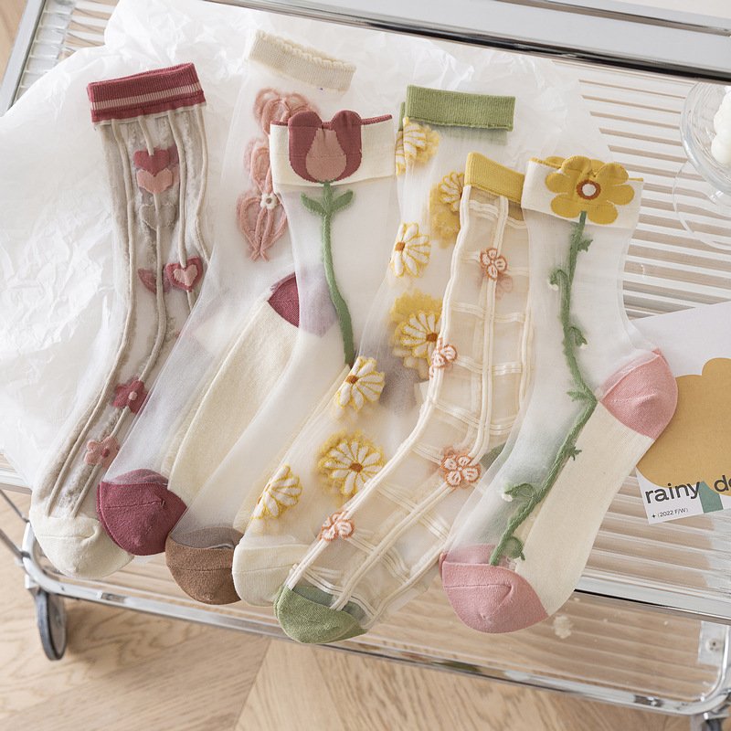 Transparent Crystal Silk Women's Summer Socks