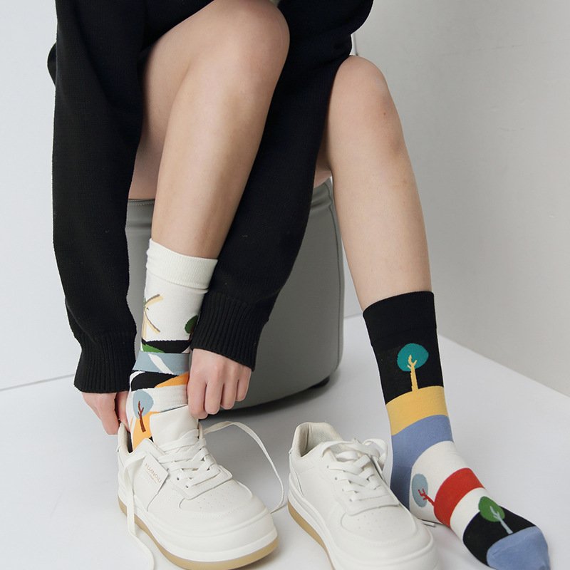 Kitten Stripes Asymmetric Long Socks for Women