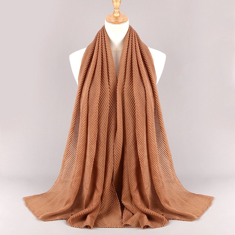 Soft Pleated Scarf for Women, Mid-Length Twill Crumpled Style