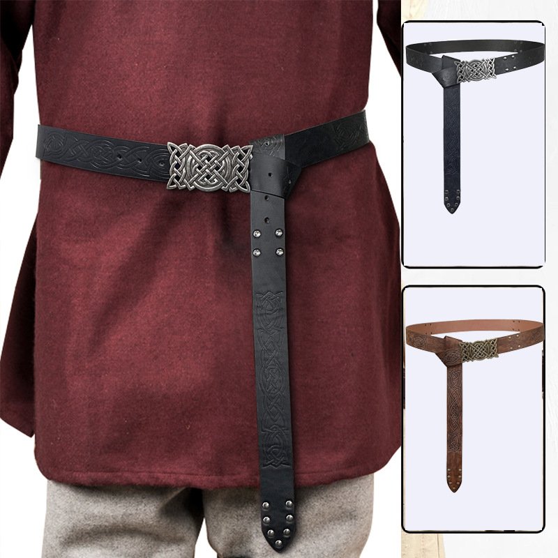 Retro Viking Embossed Belt with Rivets