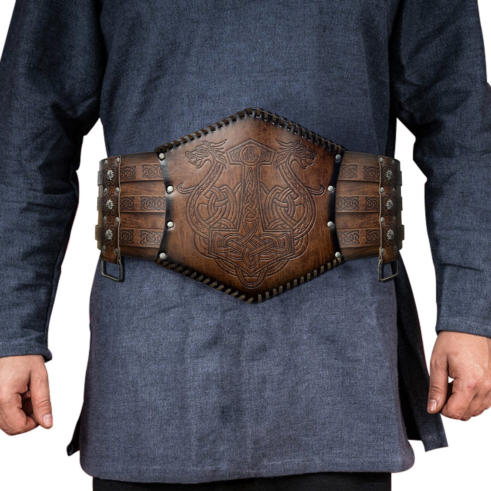 Wide Viking Embossed Leather Belt for Men