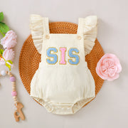 Soft Apricot Romper Jumpsuit for Baby Girls & Boys with Lace Shoulder Strap