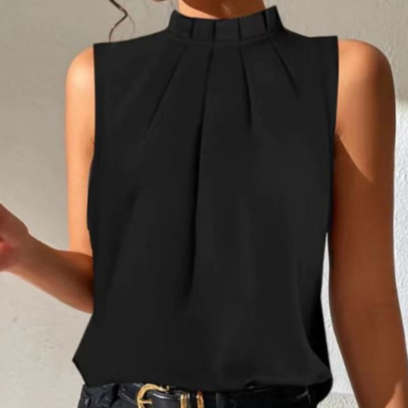 Summer Black Sleeveless Slim Vest for Women