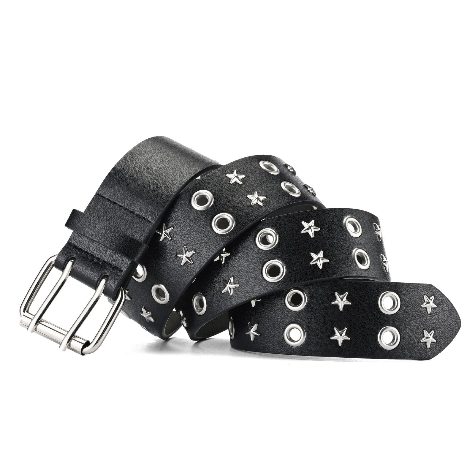 Double Row Pin Buckle Men's Leather Belt
