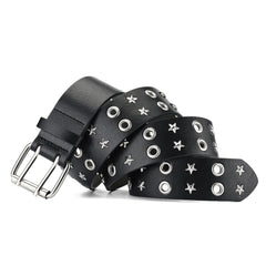 Double Row Pin Buckle Men's Leather Belt