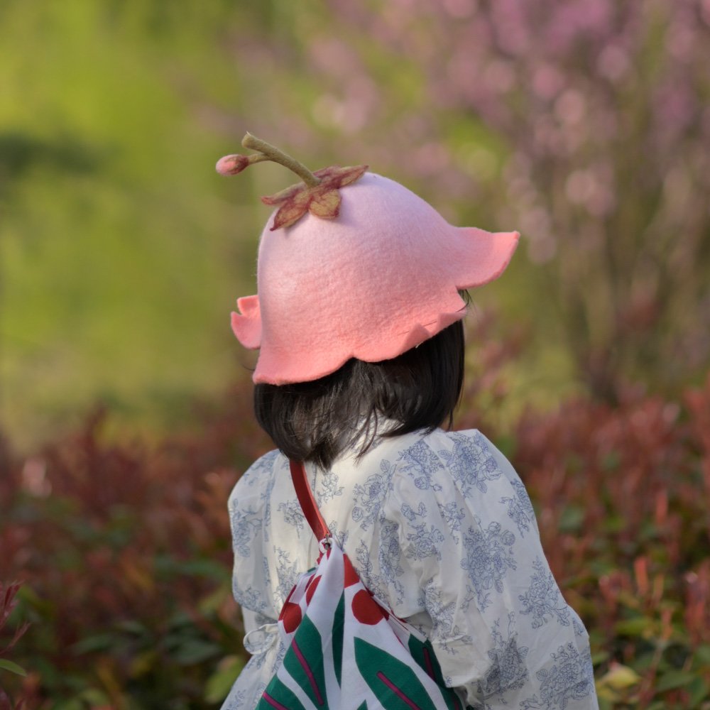 Cherry Blossom Wool Felt Baby Hat for Kids & Adults
