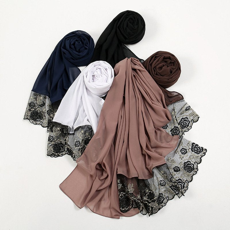 Warm Pearl Chiffon Scarf for Women