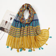 Warm Khaki Orange Voile Cotton Scarf with Tassel