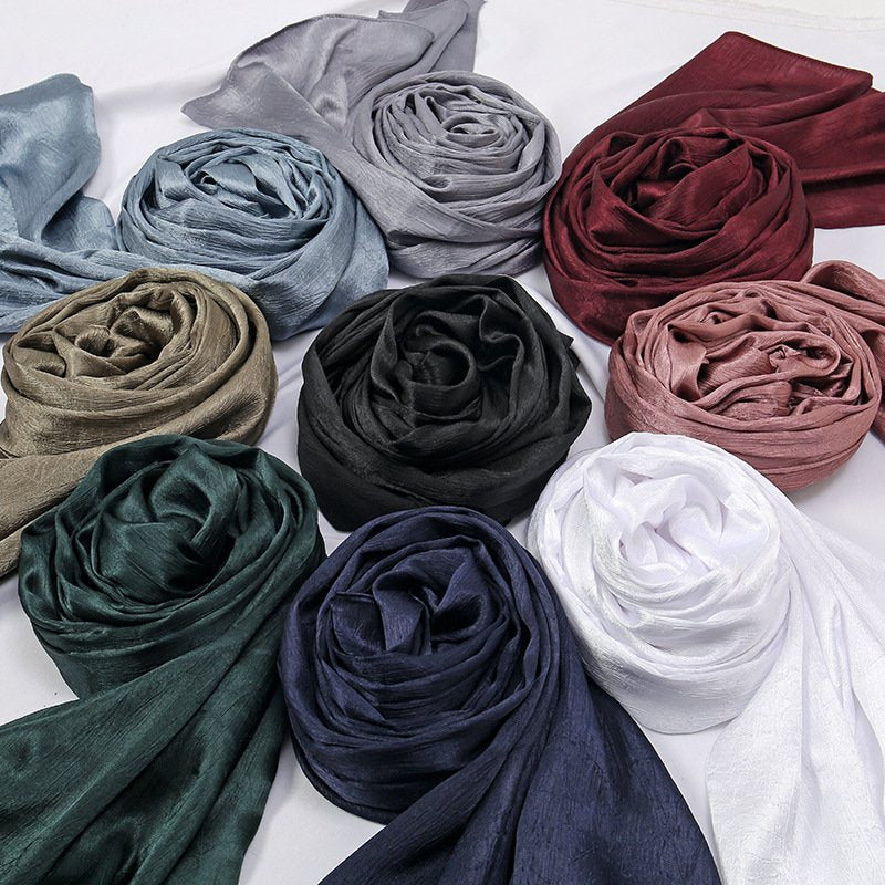 Soft Satin Pleated Scarf Headscarf for Women