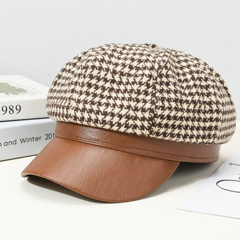 Retro Plaid Woolen Beret for Women