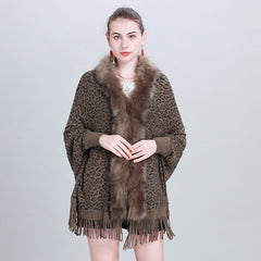 Faux Fur Collar Knitted Shawl for Autumn Winter