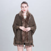 Faux Fur Collar Knitted Shawl for Autumn Winter