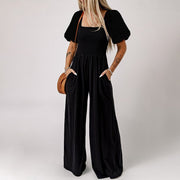 Modern Square Collar Short Sleeve Jumpsuit for Women