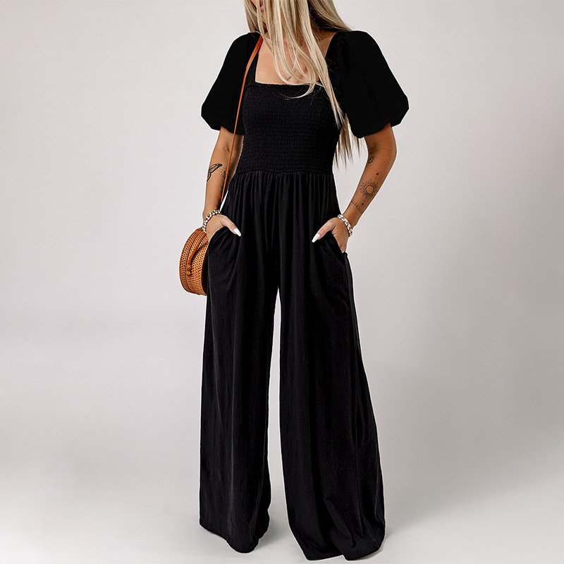 Modern Square Collar Short Sleeve Jumpsuit for Women
