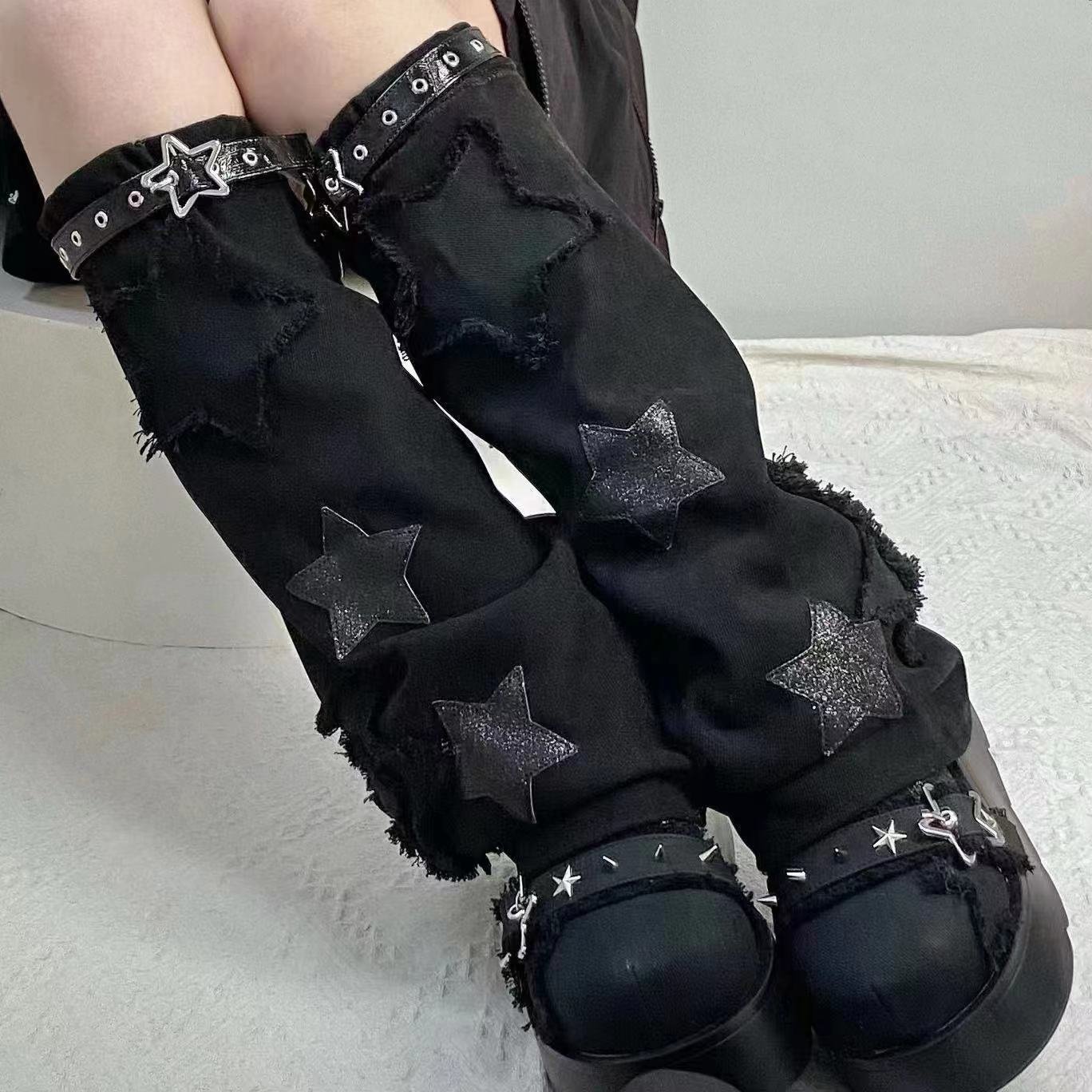 Black Denim Leg Warmers for Women
