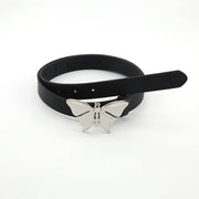 Silver Butterfly Belt for Women, Thick Asian-Style Metal Belt with Snap Button Closure