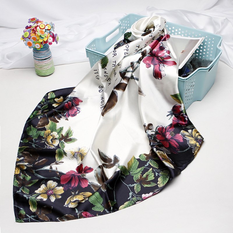 Versatile Retro Print Silk Scarf for Women