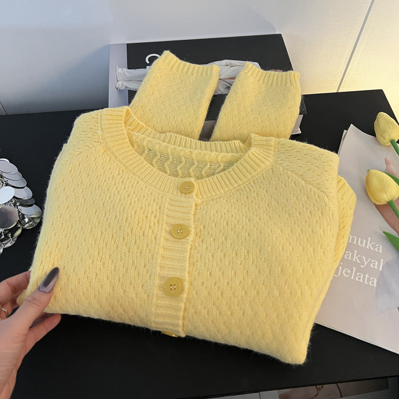 Women's Solid Color Loose-fitting Versatile Soft Yellow Sweater Coat