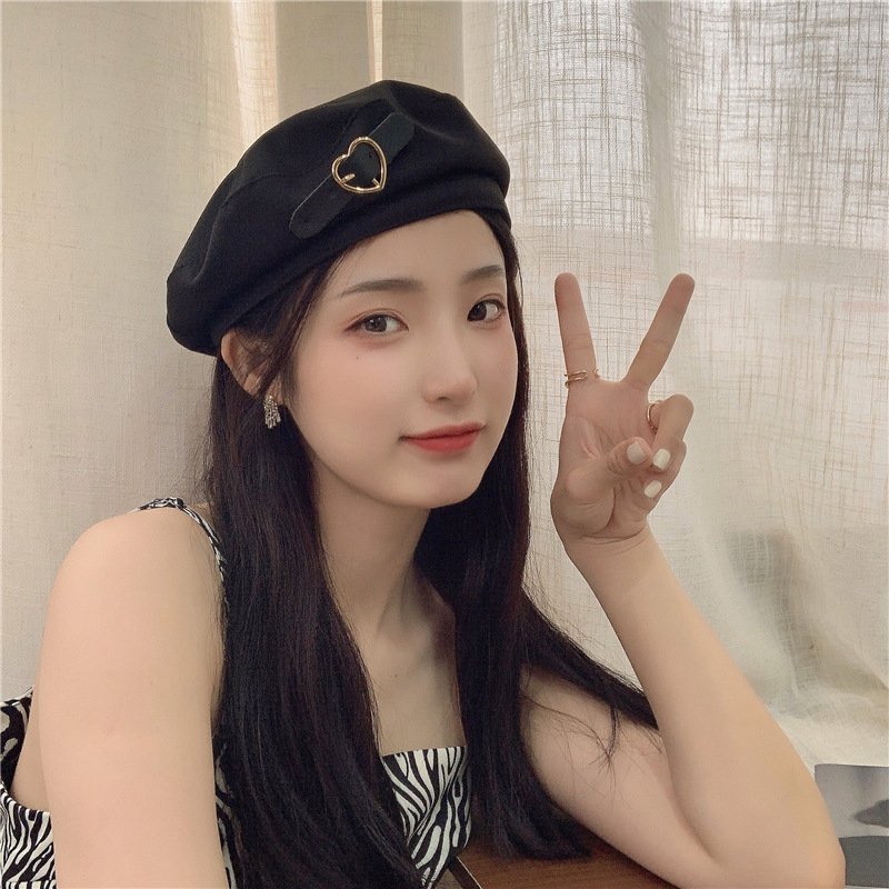 Summer Breathable Retro Black Beret Hat for Women