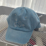 Denim Blue Baseball Cap with Rhinestones for Women