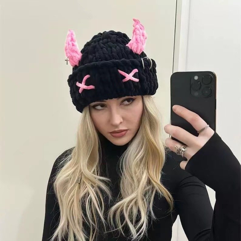 Cute Little Devil Mask Horn Knitted Hat