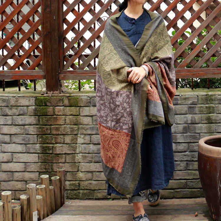 Vintage Army Green Cotton Scarf for Women