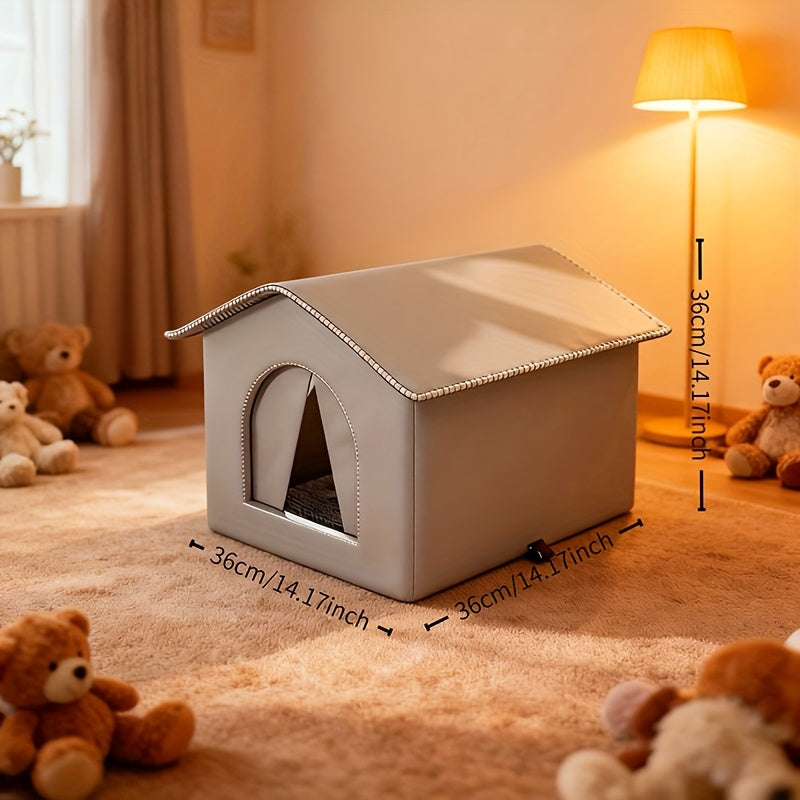 All-Weather High Quality & Insulated Outdoor Dog House & Cat Shelter - Heavy-Duty Oxford Fabric () Kennel Tent With Easy Assembly, Grey/Black Enclosed Pet Bed For Small/Medium Dogs, Puppies, Cats -...