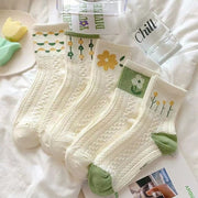 White Preppy Mid-Calf Socks for Women