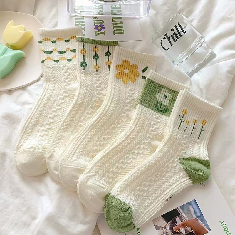 White Preppy Mid-Calf Socks for Women