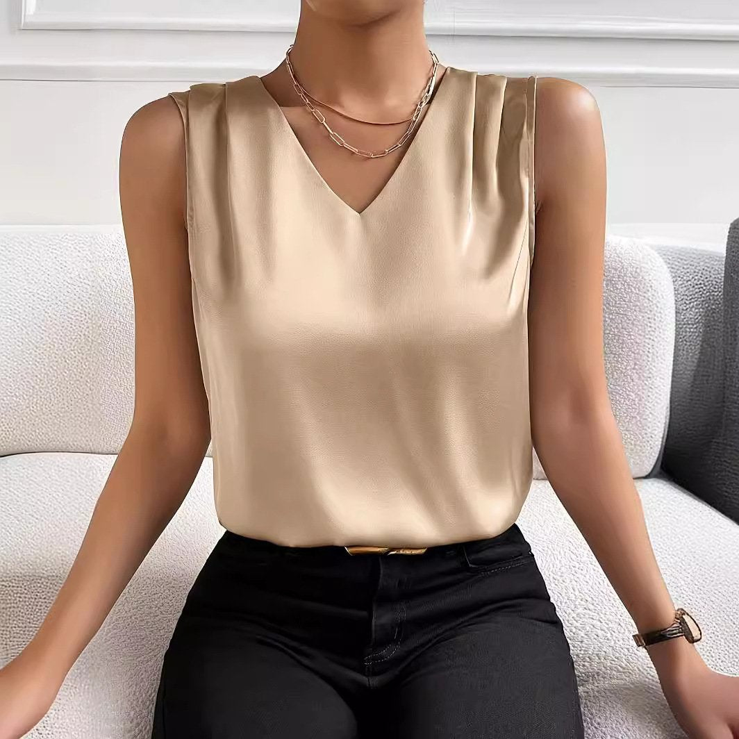 Apricot Satin Commute Vest Top for Women