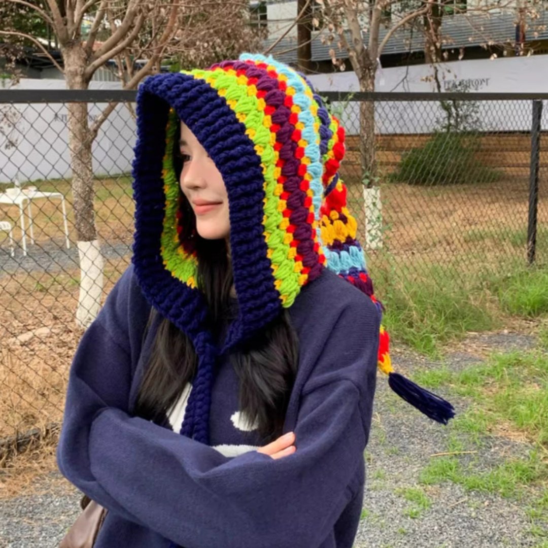 Rainbow Knitted Women's Hat, Thickened Acrylic Fiber