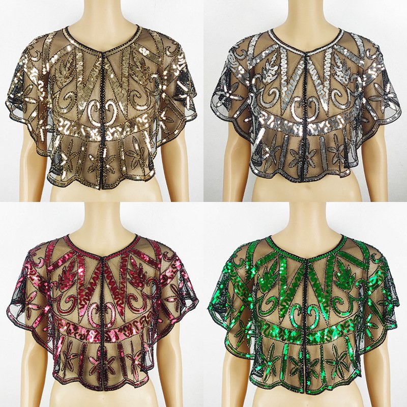Elegant Women's Sequined Shawl Cape Coat