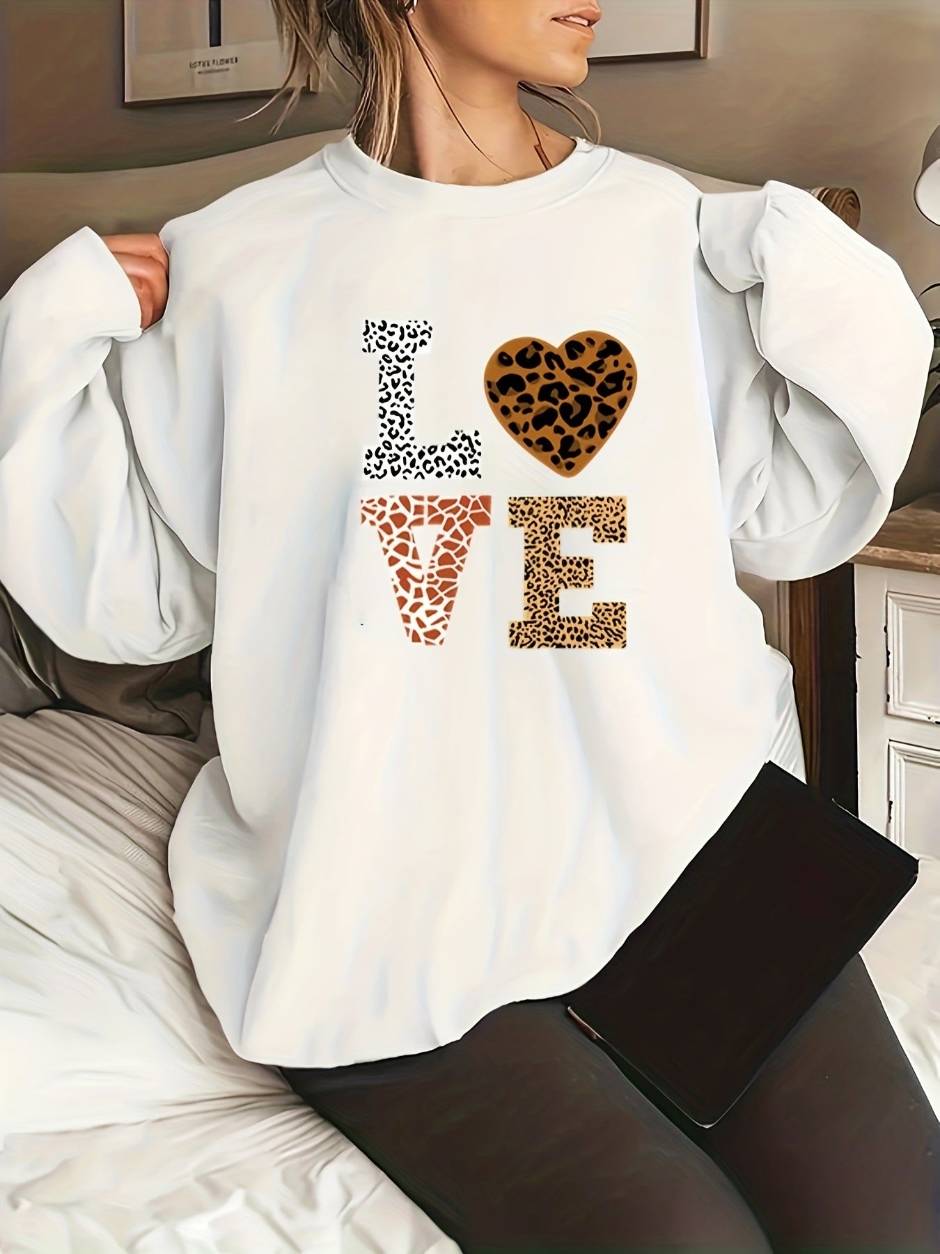 Plus Size Leopard Heart Sweater for Women